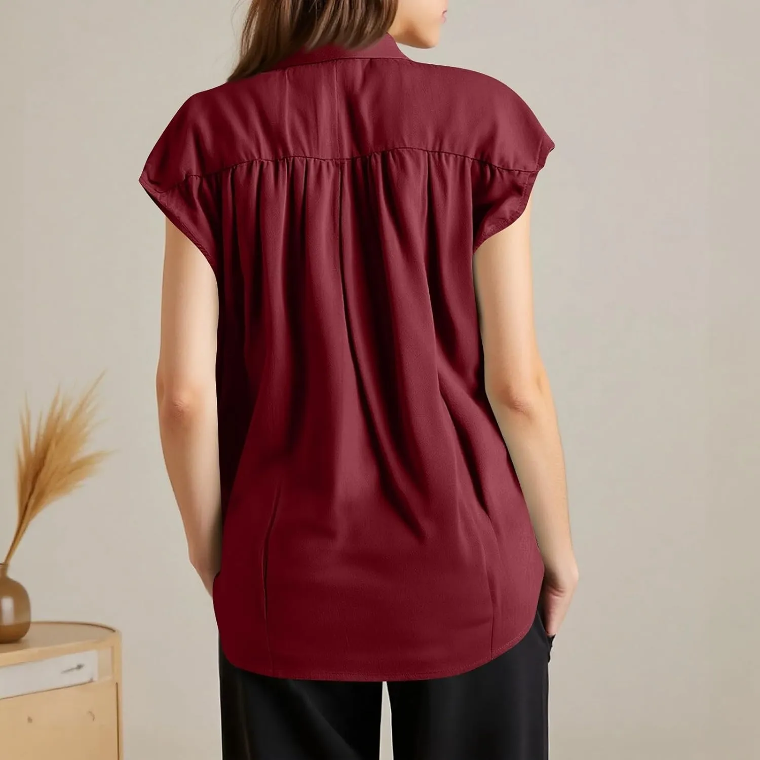 Linen Button Down Shirt Women 2025 Summer Collared Gauze Shirts Cap Sleeve Dress Shirts Business Casual Work Blouses