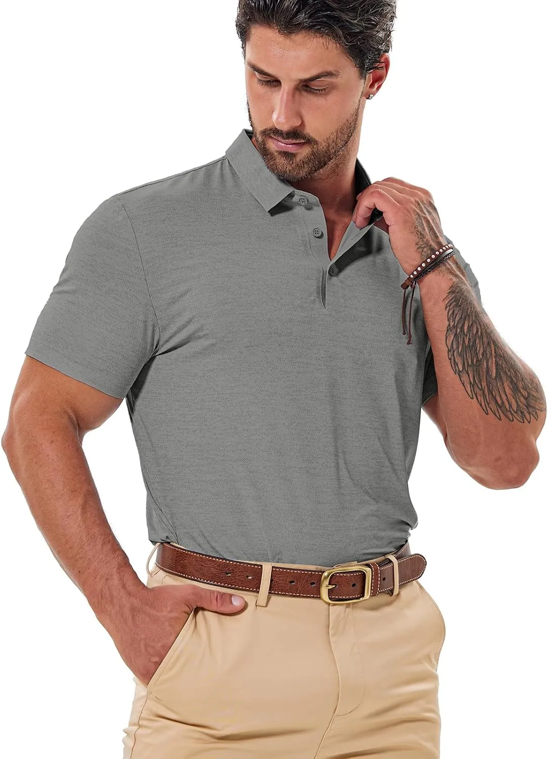 Mens Dry Fit Golf Shirt Performance Polo Short Sleeve Moisture Wicking Seamless Tech Cooling Feel UPF 40 