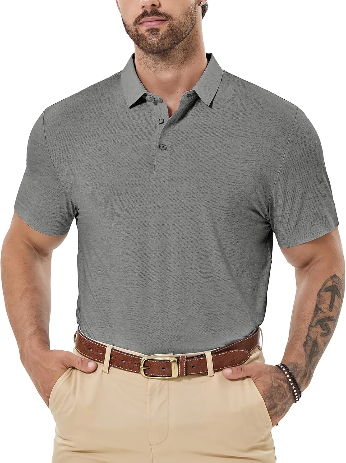 Mens Dry Fit Golf Shirt Performance Polo Short Sleeve Moisture Wicking Seamless Tech Cooling Feel UPF 40 