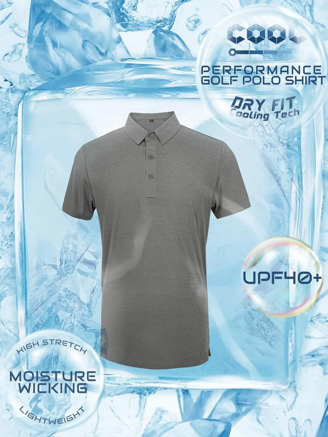 Mens Dry Fit Golf Shirt Performance Polo Short Sleeve Moisture Wicking Seamless Tech Cooling Feel UPF 40 