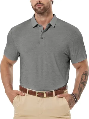Mens Dry Fit Golf Shirt Performance Polo Short Sleeve Moisture Wicking Seamless Tech Cooling Feel UPF 40 
