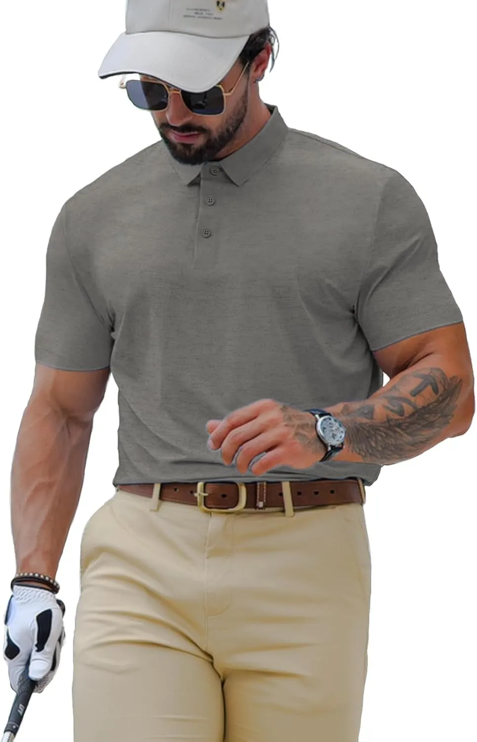 Mens Dry Fit Golf Shirt Performance Polo Short Sleeve Moisture Wicking Seamless Tech Cooling Feel UPF 40 