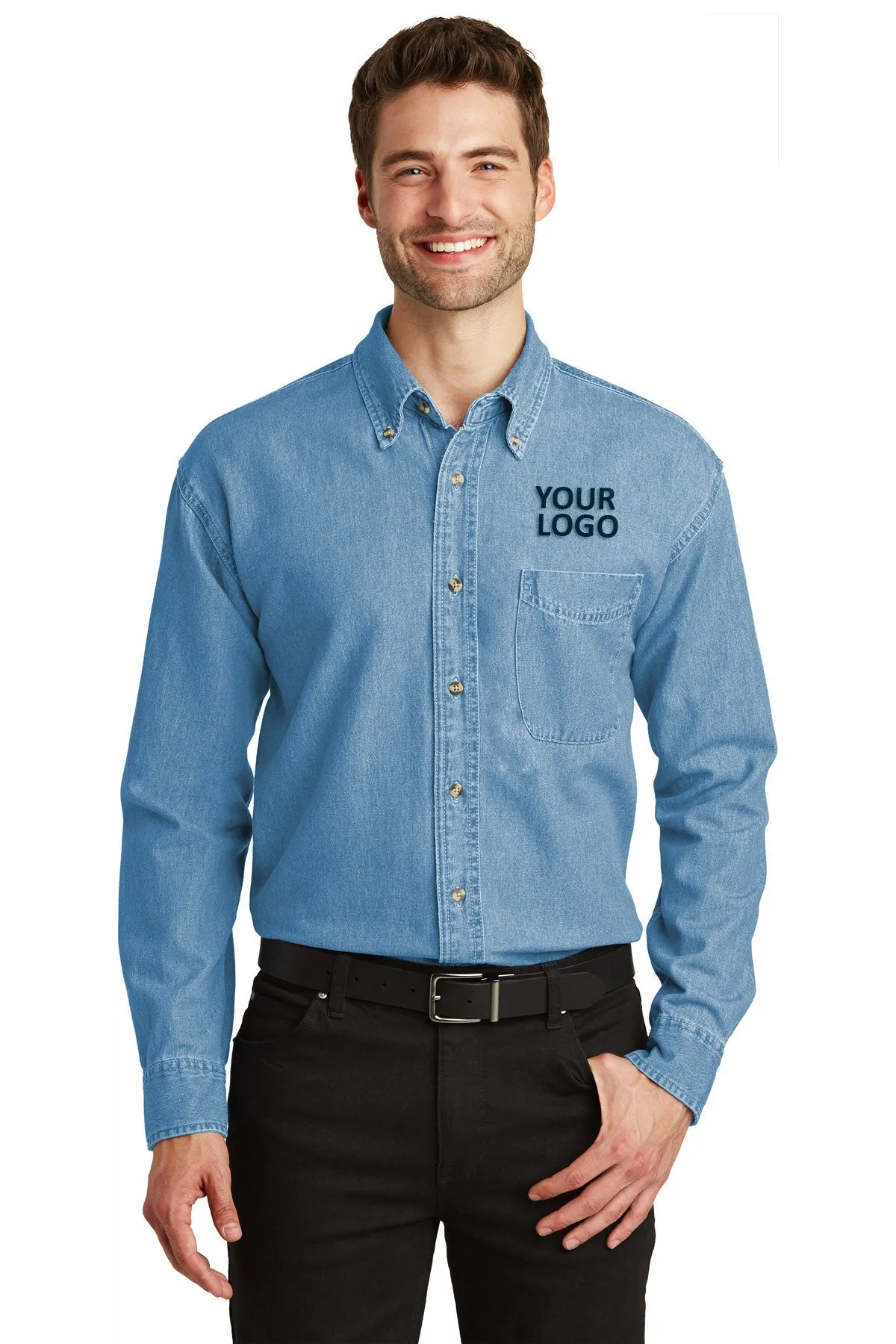 Port Authority Tall Branded Denim Shirts, Faded Blue