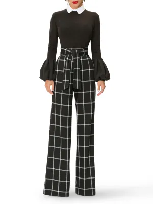 "Rita" Windowpane Belted Pants