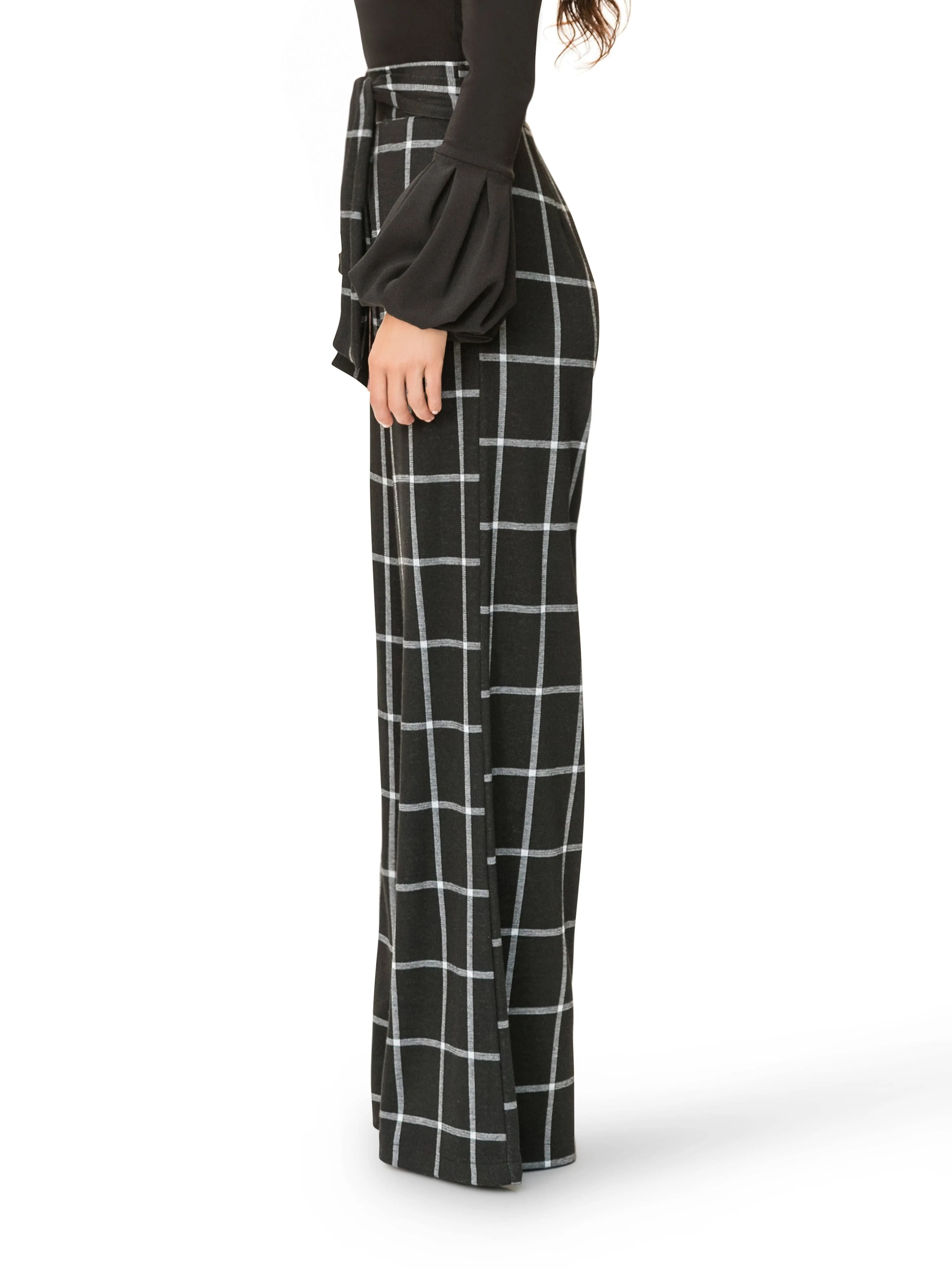 "Rita" Windowpane Belted Pants