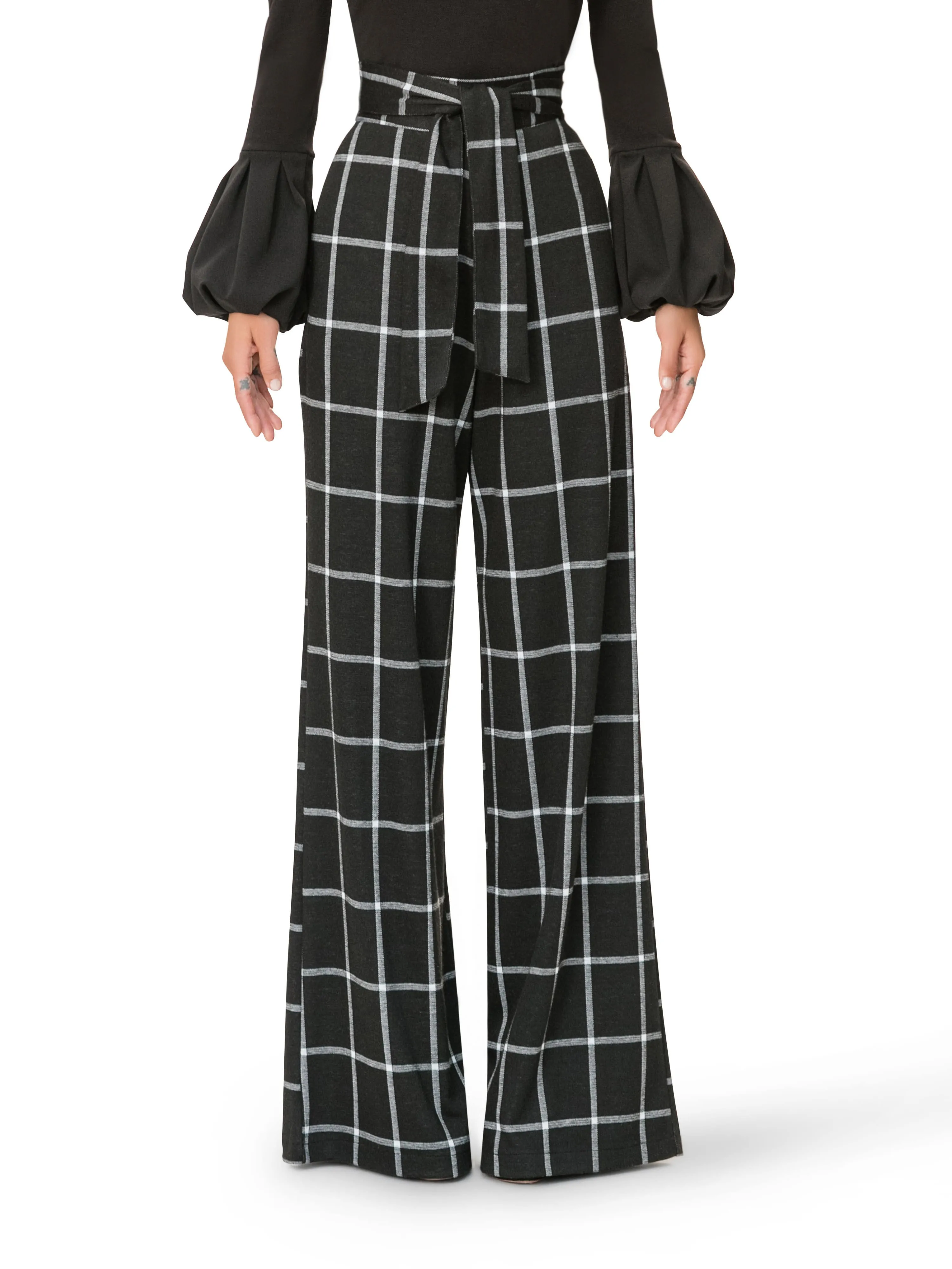 "Rita" Windowpane Belted Pants