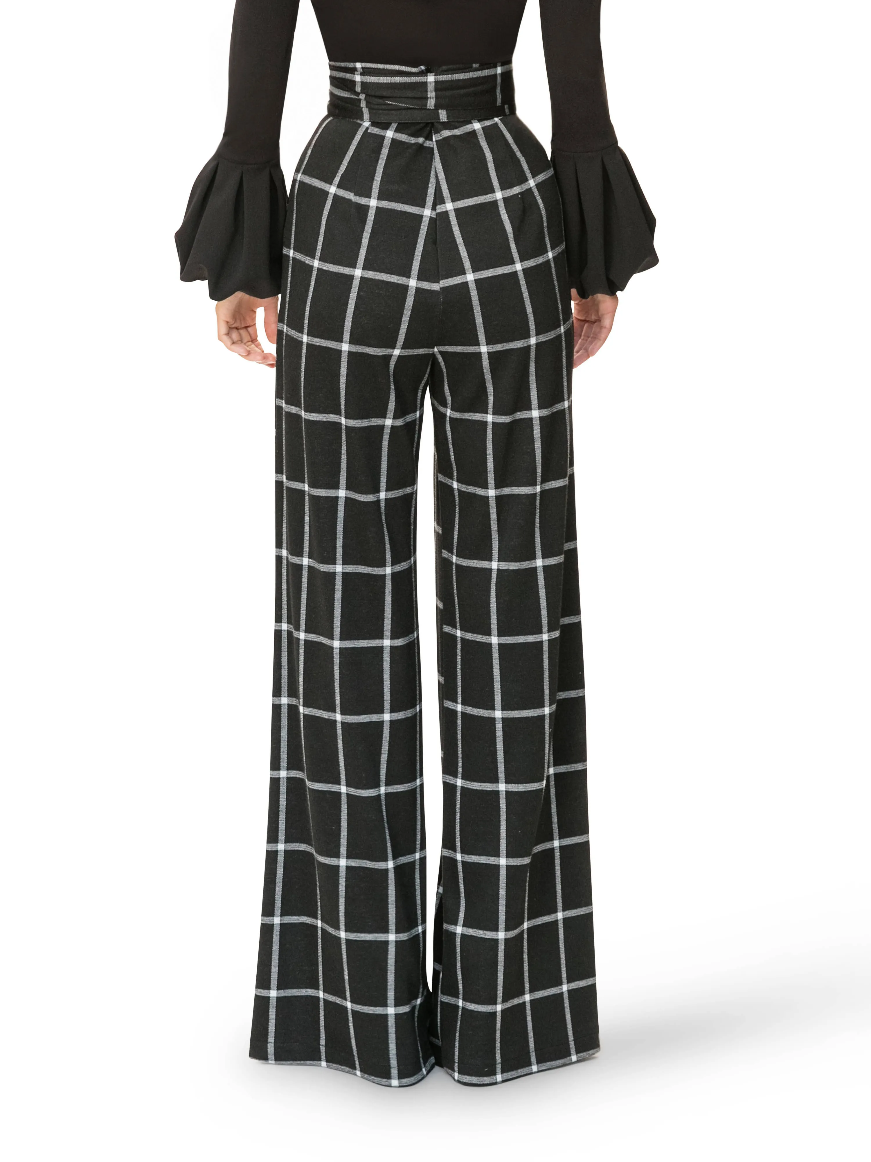 "Rita" Windowpane Belted Pants