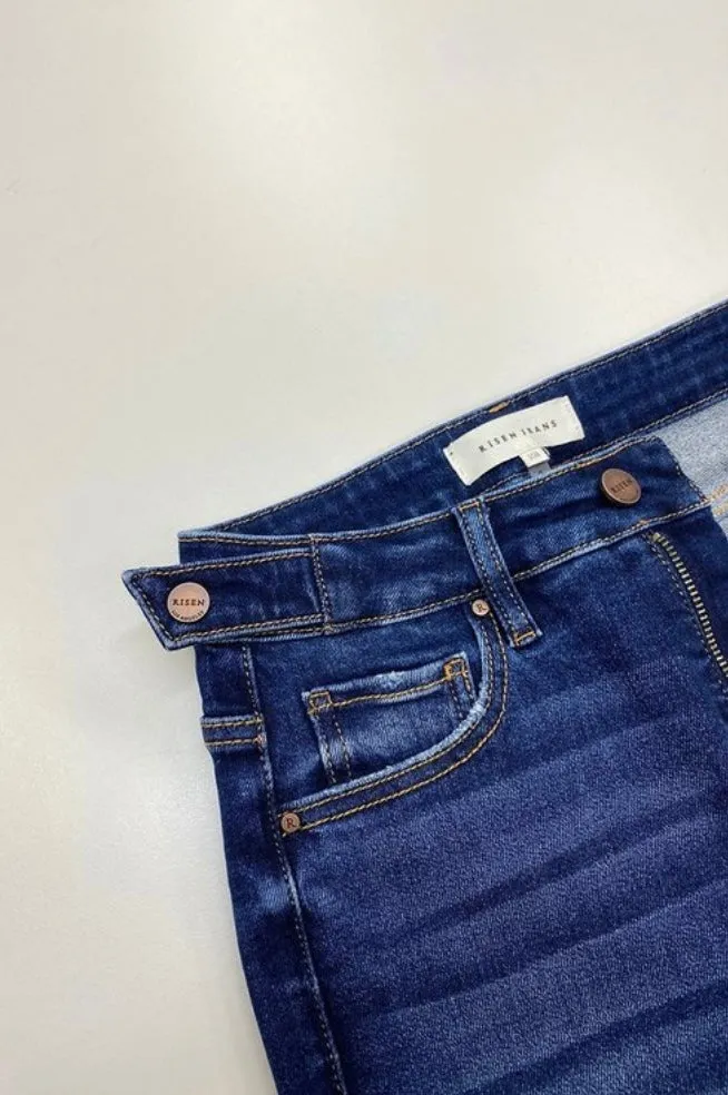 Risen Tummy Control High Rise Wide Leg Adjustable Waist Band Jeans