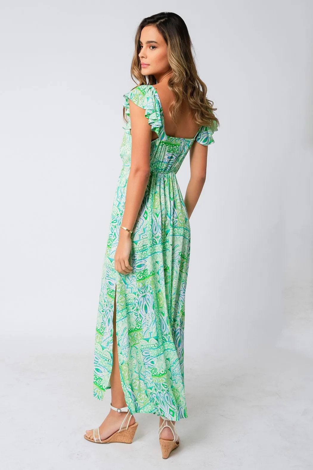 Ruffle Sleeve Slit Dress