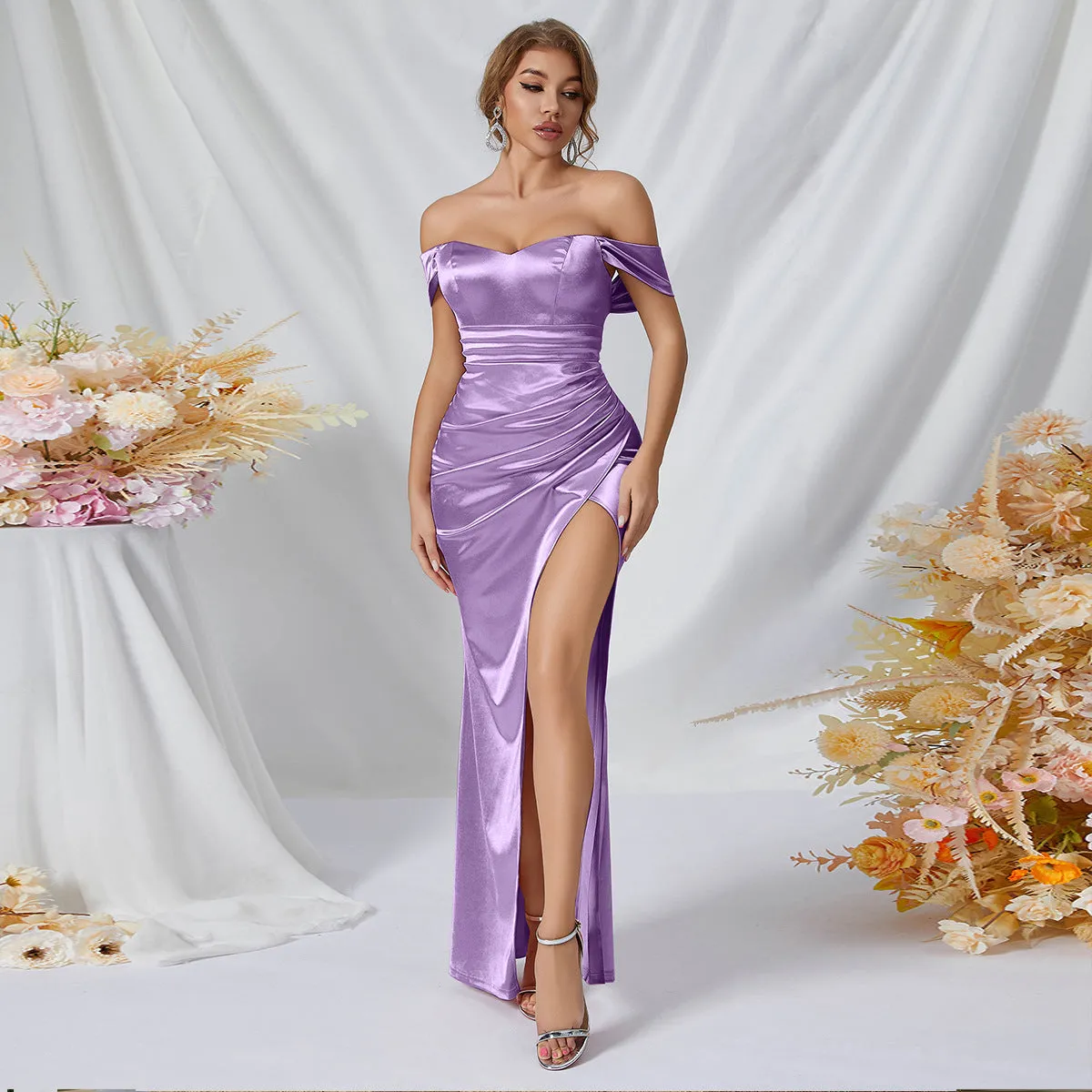 Satin Sexy Off Shoulder Bridesmaid Dress
