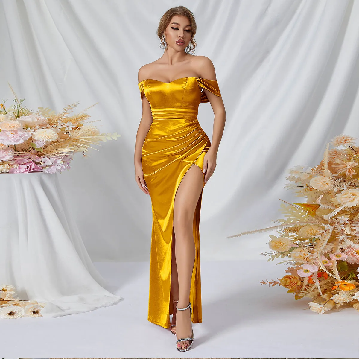 Satin Sexy Off Shoulder Bridesmaid Dress