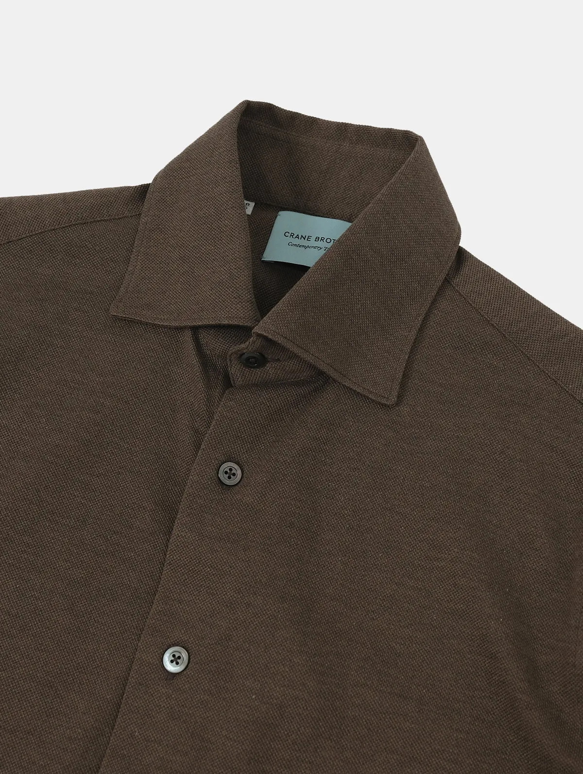 Sesta Cocoa Pique Cotton Long Sleeve Polo Shirt