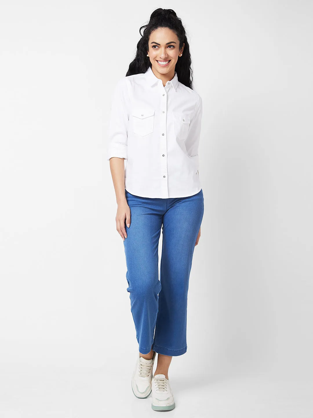 Spykar Ecru Indigo Shirt For Women