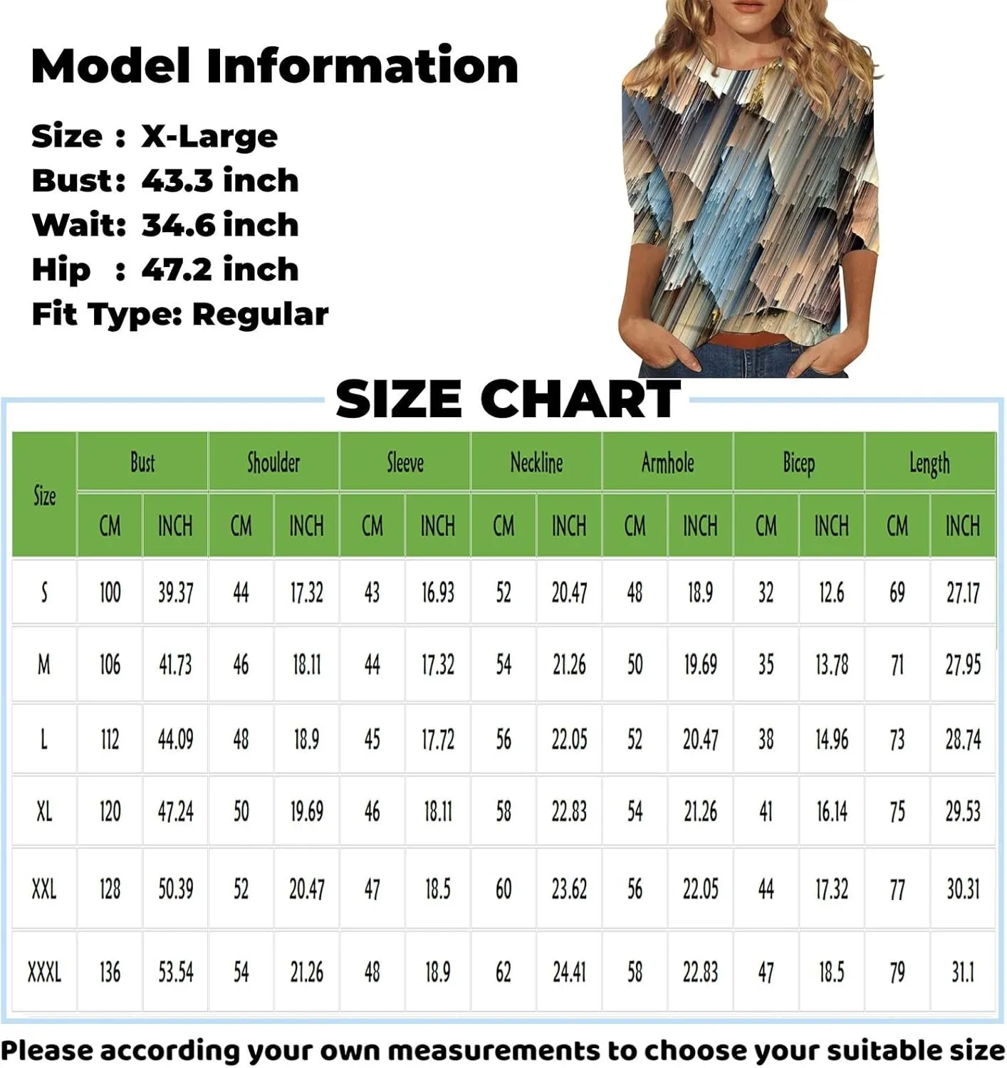 Summer Shirts for Women 3/4 Length Sleeve Crewneck Tops Trendy Loose Casual Printed Three Quarter Cute Blouse