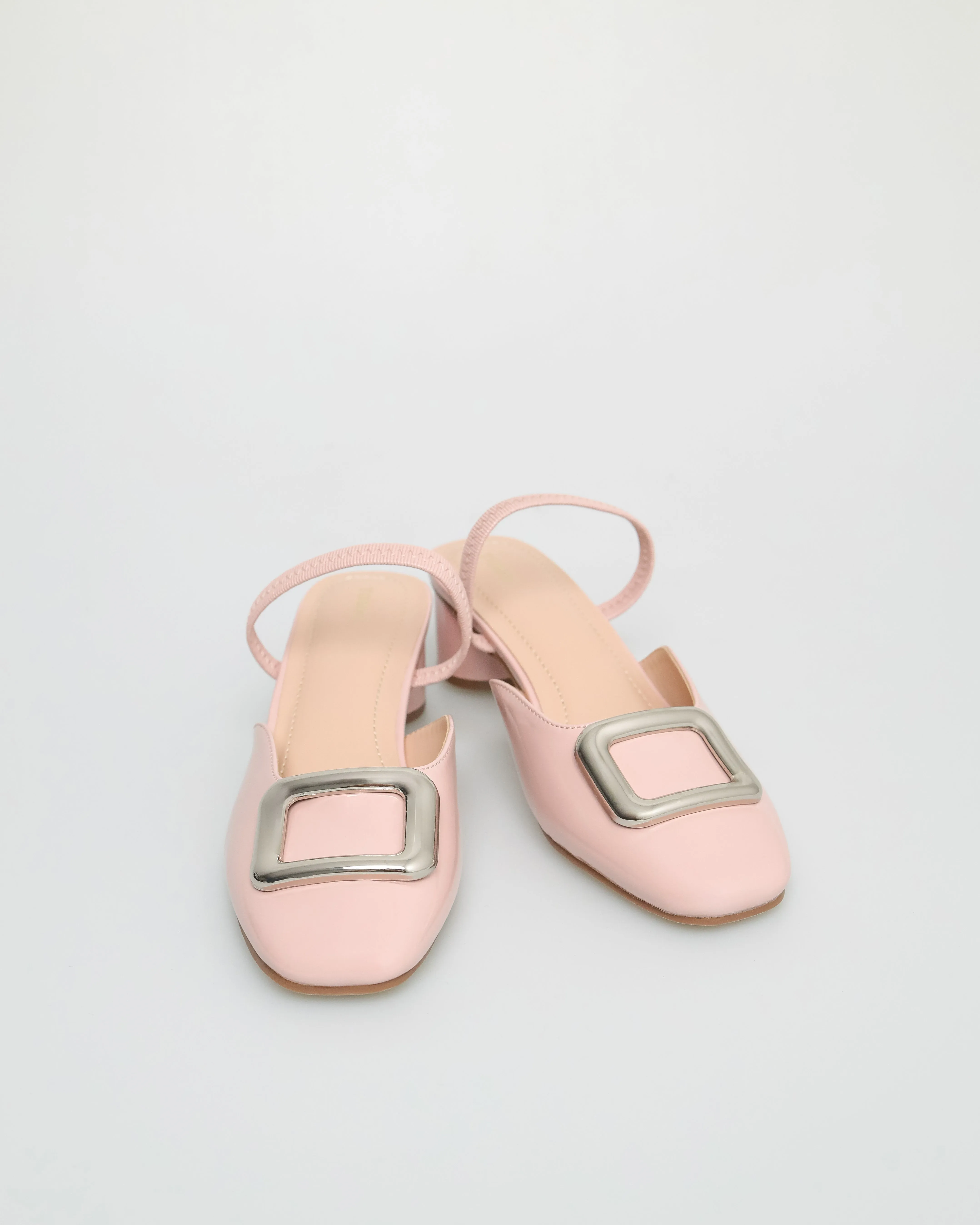 Tomaz NN278 Ladies Square Emblem Strappy Low Heels (Pink)