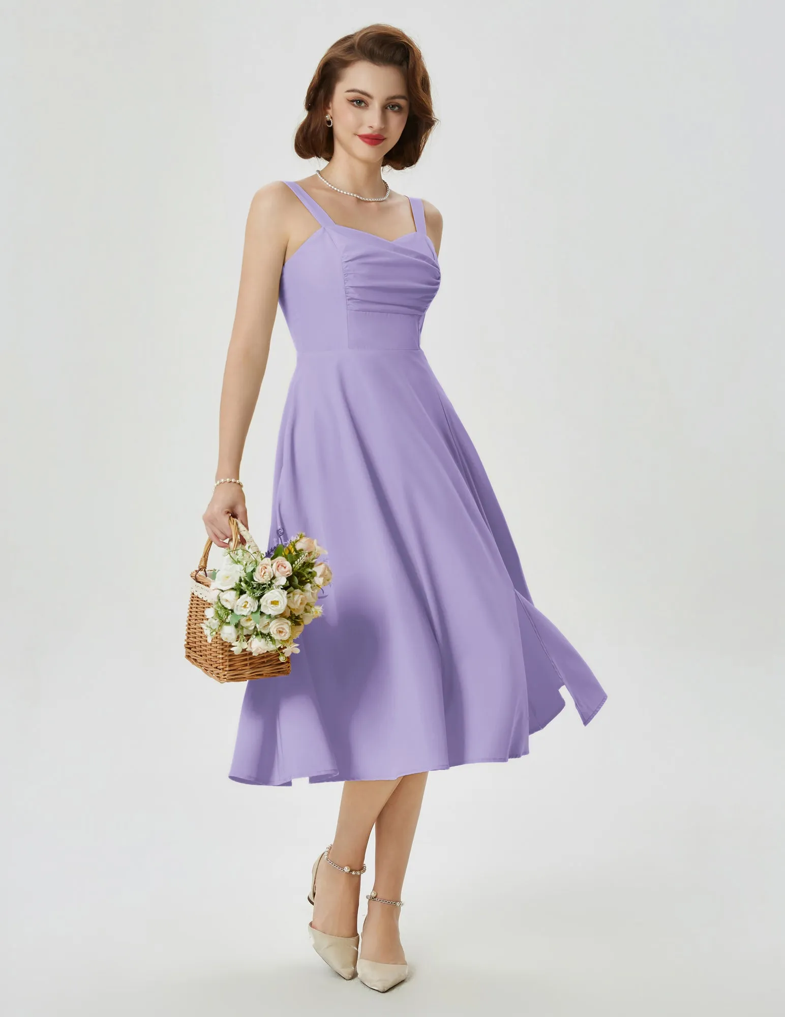 Vintage Strawberry Patterns Cocktail Dress Sleeveless Spaghetti Strap Ruched Slit A Line Swing Dress with Pockets