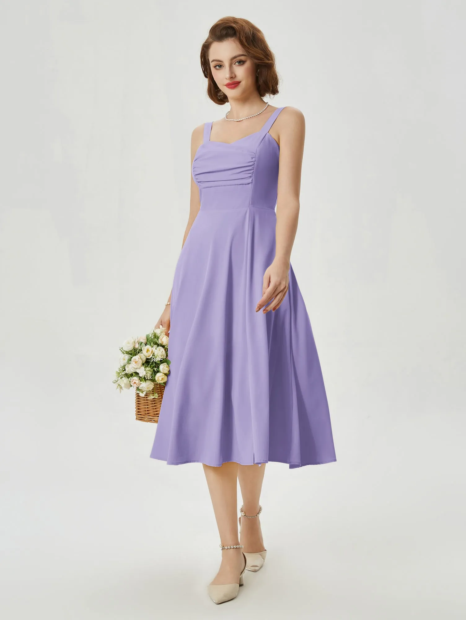 Vintage Strawberry Patterns Cocktail Dress Sleeveless Spaghetti Strap Ruched Slit A Line Swing Dress with Pockets