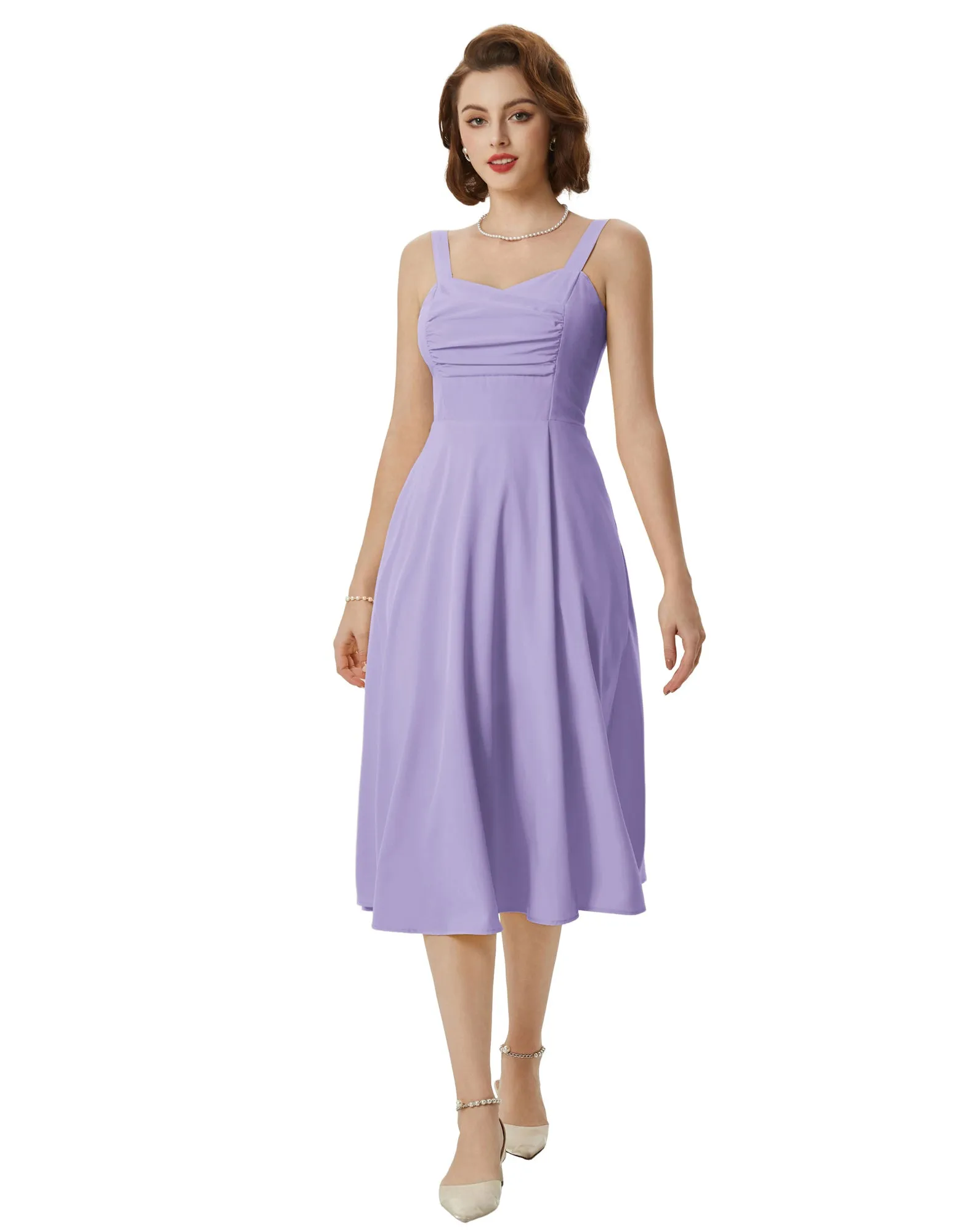 Vintage Strawberry Patterns Cocktail Dress Sleeveless Spaghetti Strap Ruched Slit A Line Swing Dress with Pockets
