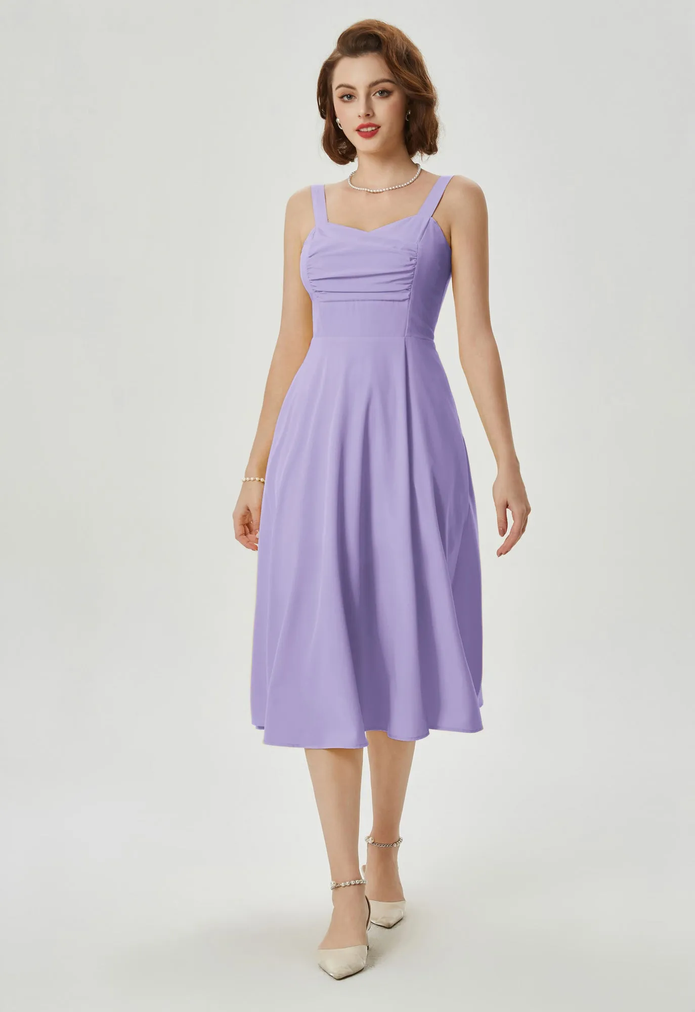 Vintage Strawberry Patterns Cocktail Dress Sleeveless Spaghetti Strap Ruched Slit A Line Swing Dress with Pockets