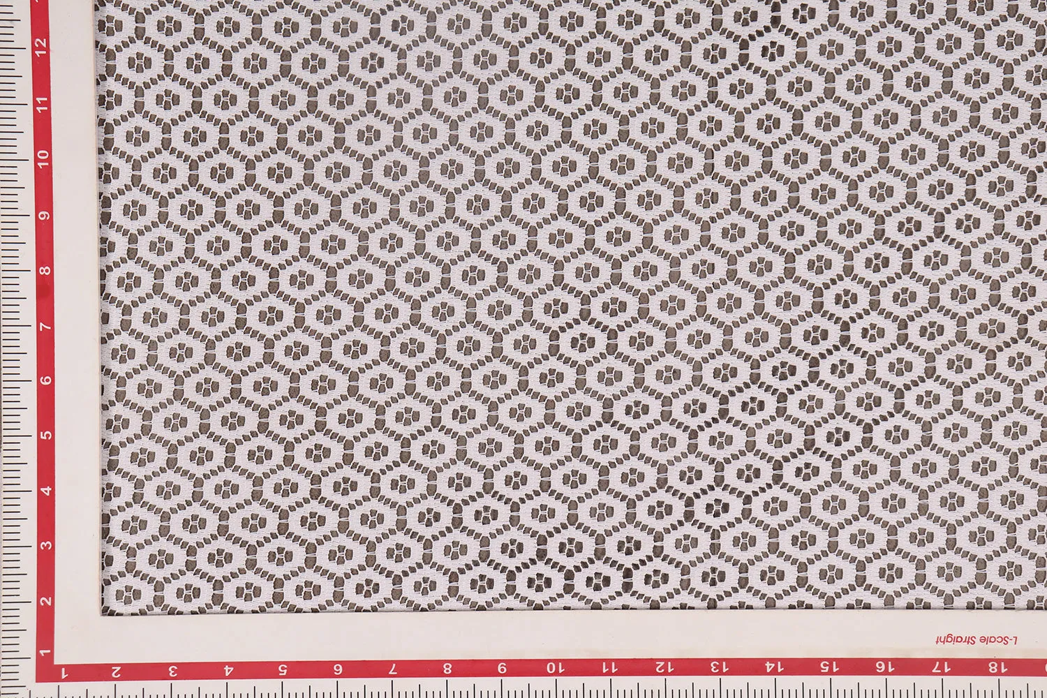 White Geometric Lace Polyester Fabric