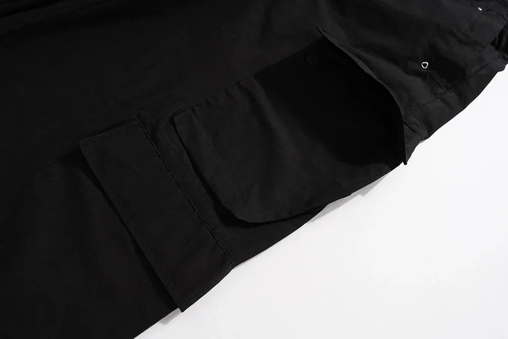 Wide Leg Drawstring Black Cargo Pants Unisex Straight Baggy Loose Oversized shoes covering Trousers