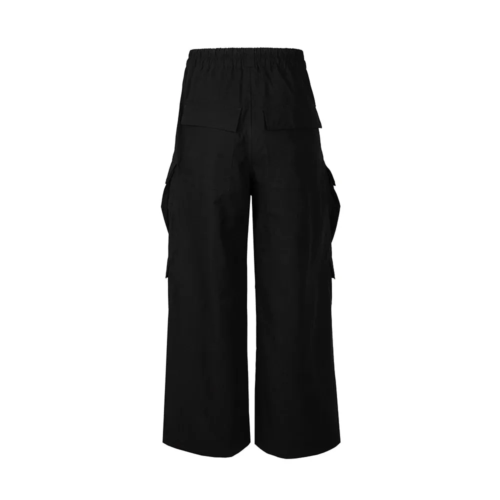 Wide Leg Drawstring Black Cargo Pants Unisex Straight Baggy Loose Oversized shoes covering Trousers