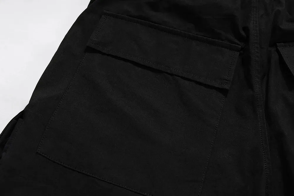 Wide Leg Drawstring Black Cargo Pants Unisex Straight Baggy Loose Oversized shoes covering Trousers