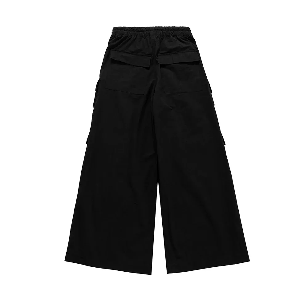 Wide Leg Drawstring Black Cargo Pants Unisex Straight Baggy Loose Oversized shoes covering Trousers