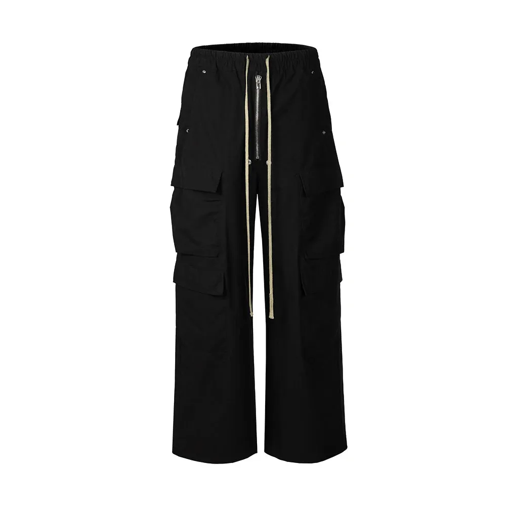 Wide Leg Drawstring Black Cargo Pants Unisex Straight Baggy Loose Oversized shoes covering Trousers