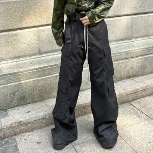 Wide Leg Drawstring Black Cargo Pants Unisex Straight Baggy Loose Oversized shoes covering Trousers
