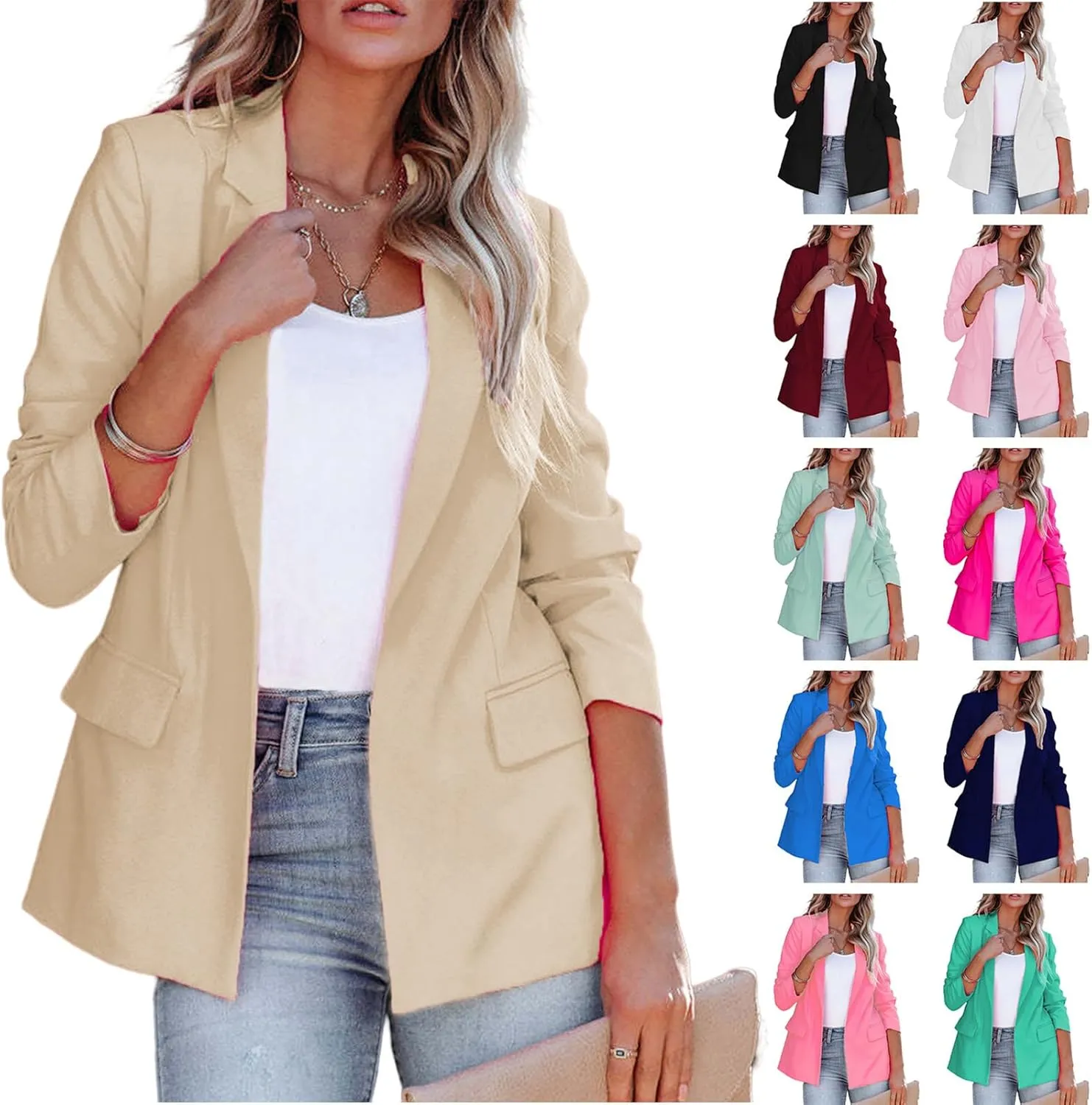 Womens Casual Blazer Long Sleeve Button Down Blazers Lightweight Bussiness Jackets for Women 2024