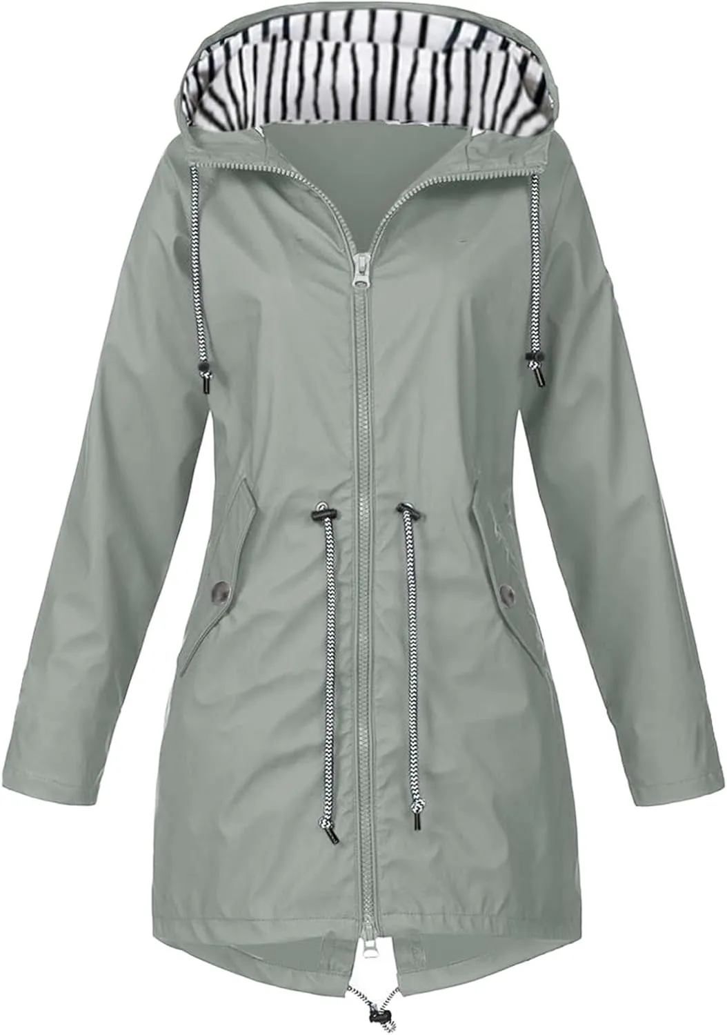 Womens Waterproof Rain Jacket Lightweight Hooded Raincoat Outdoor Travel Climbing Packable Hooded Windbreaker Trench Coats