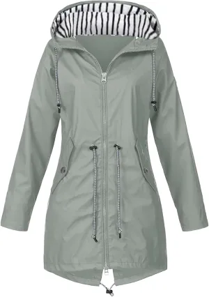 Womens Waterproof Rain Jacket Lightweight Hooded Raincoat Outdoor Travel Climbing Packable Hooded Windbreaker Trench Coats