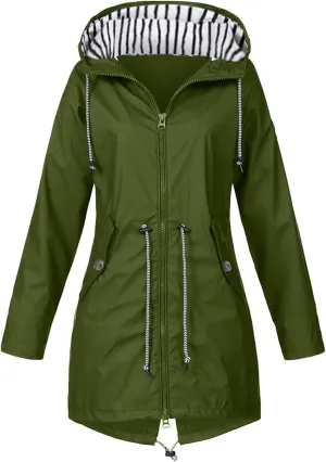 Womens Waterproof Rain Jacket Lightweight Hooded Raincoat Outdoor Travel Climbing Packable Hooded Windbreaker Trench Coats