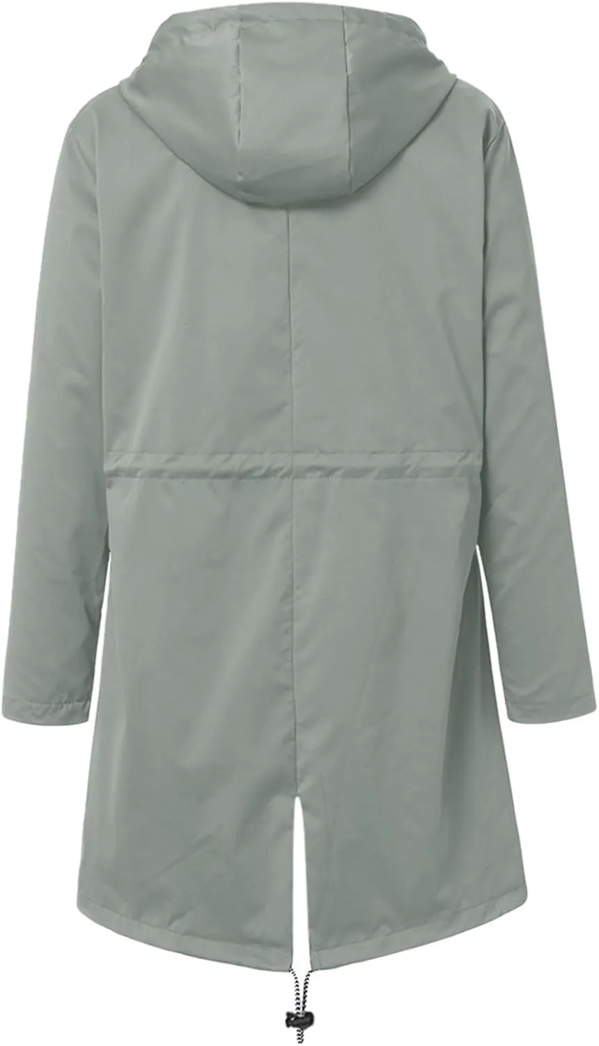 Womens Waterproof Rain Jacket Lightweight Hooded Raincoat Outdoor Travel Climbing Packable Hooded Windbreaker Trench Coats