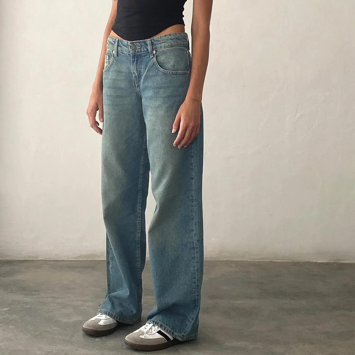 Women's Wide Leg Boyfriend Jeans Straight Leg Denim Pants Low Rise Baggy Casual Loose Jeans