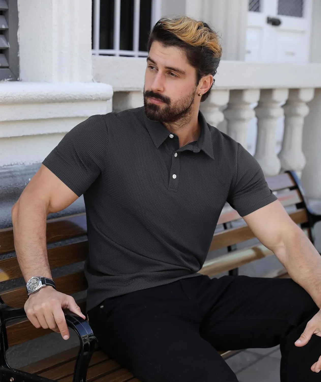 ZITY Mens Polo Shirts Short Sleeve Athletic Golf Polos Moisture Wicking Casual Polo Shirts for Men Jacquard Collared T Shirts