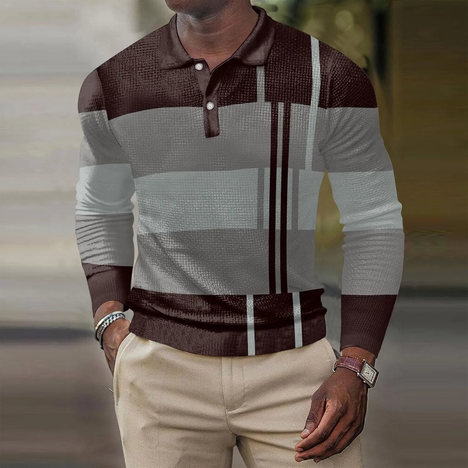 ZYXTIM Men's Short Sleeve Polo Shirt Waffle Knit Button Up Colorblock Stylish Classic Fit Lapel Work Sports Golf Tee Tops