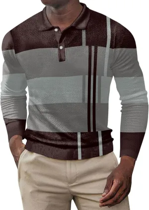 ZYXTIM Men's Short Sleeve Polo Shirt Waffle Knit Button Up Colorblock Stylish Classic Fit Lapel Work Sports Golf Tee Tops