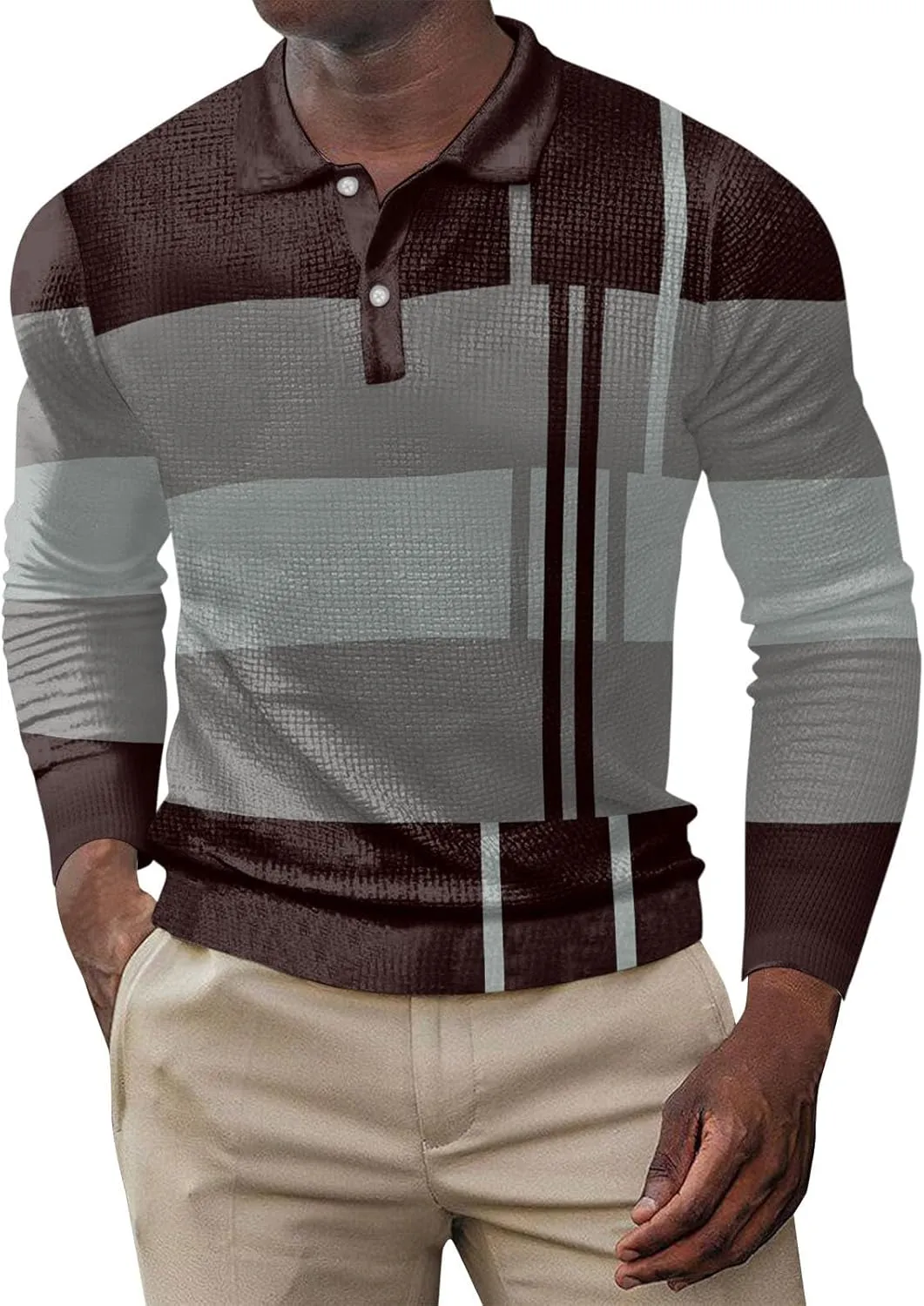 ZYXTIM Men's Short Sleeve Polo Shirt Waffle Knit Button Up Colorblock Stylish Classic Fit Lapel Work Sports Golf Tee Tops